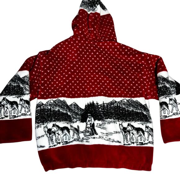 Vintage Denali Coat fleece Womens Red Reversible Forrest Wolf nature size large - Picture 8 of 10